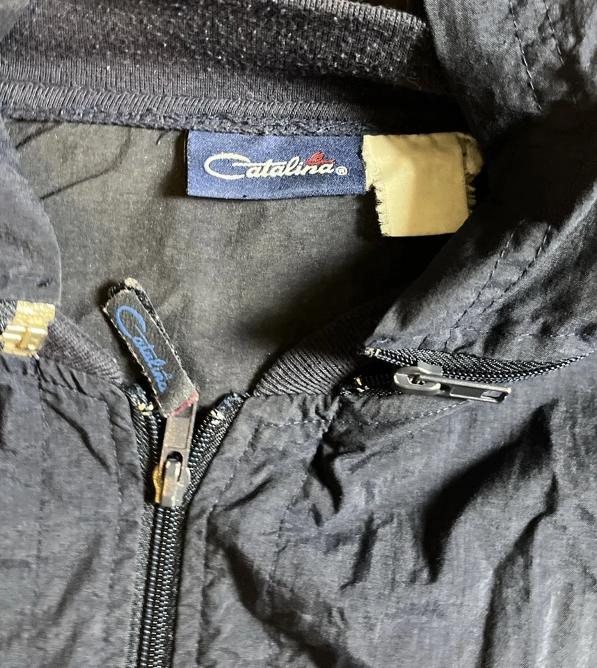 Terno corta-vento vintage Catalina corrida corrida azul marinho top calça grande média - Imagem 4 de 4