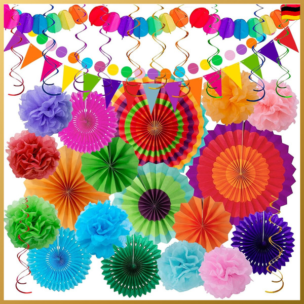 Party Deko 33 StüCk Bunt FüR Gartenpartys Geburtstage Karneval Mit Wimpelketten-image