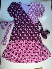 Ann Taylor Dress Womens Size 8P Floral Wrap Puff Sleeves Purples Lavender NEW
