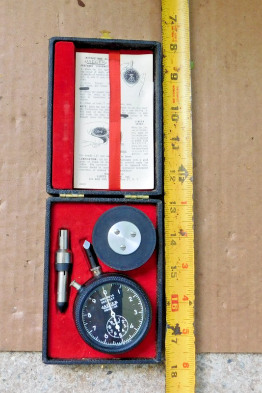 VINTAGE JAEGER WATCH CO. PORTABLE TACHOMETER MODEL 43A-6 WITH US NAVY PAPER