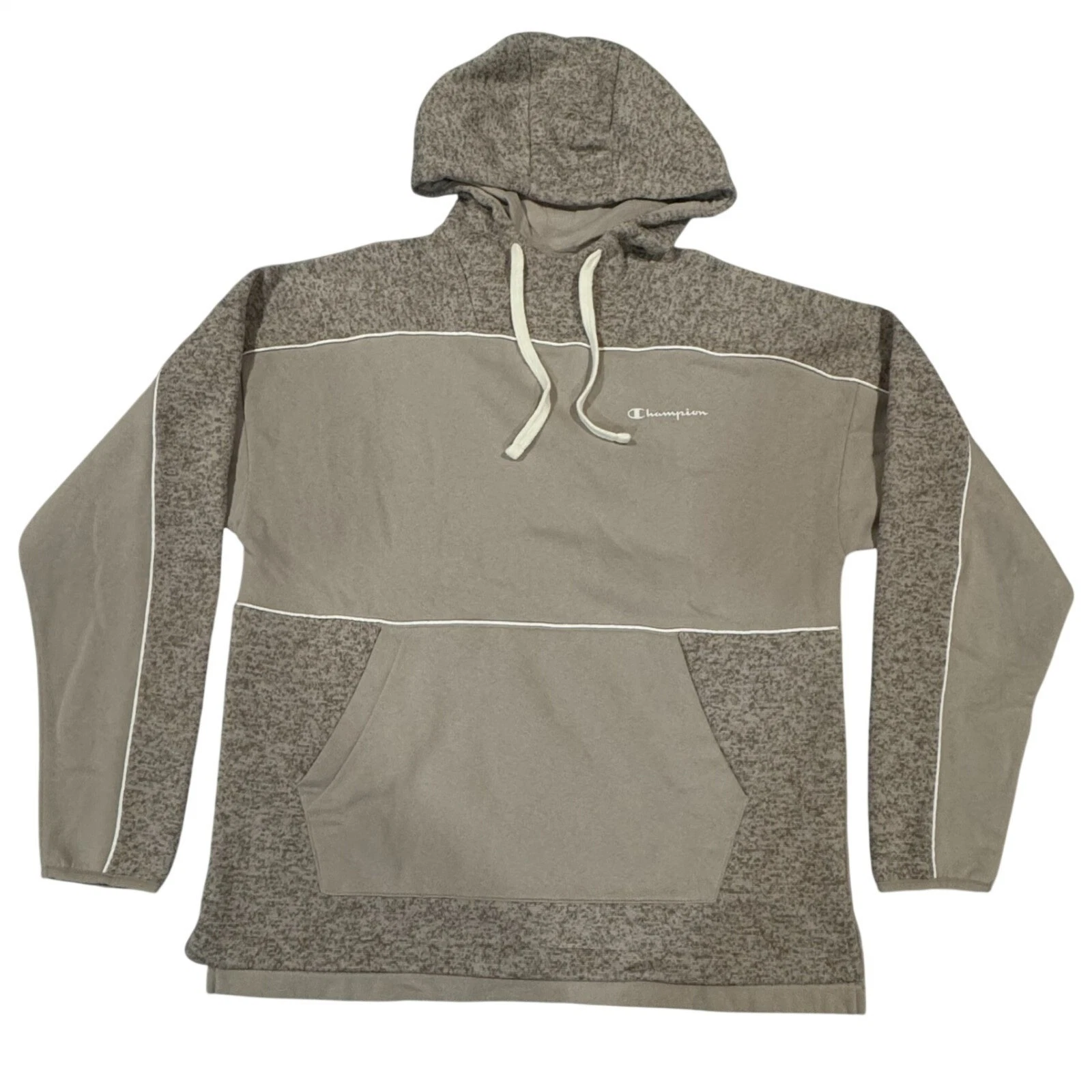 Champion Hoodie Sweatshrit Mens Size Medium Two-tone Tan Fleece Pullover Pocket