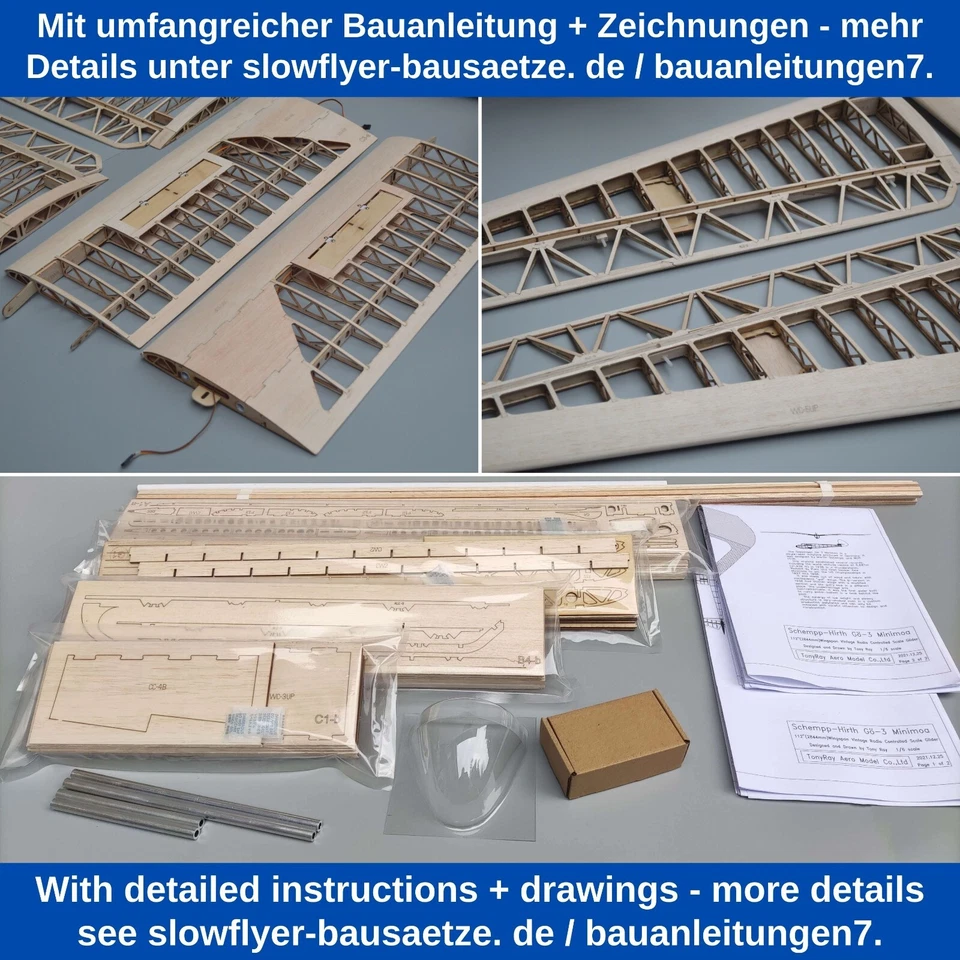 Gö-3 Minimoa Holzbausatz 2844mm 1:6 Baukasten Seglerflugzeug Gleiter RC Modell - Bild 4 von 4