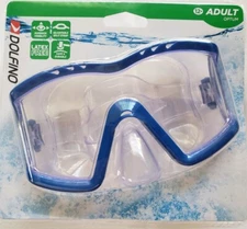 DOLFINO OPTUM Tri-View ADULT Swimming Goggle Mask, Blue Frame, LATEX FREE, NEW