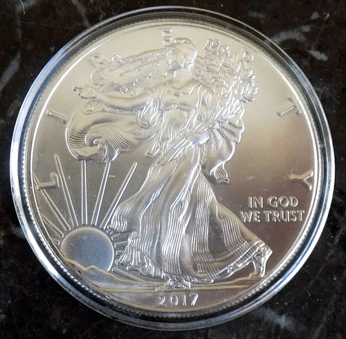 AMERICAN SILVER EAGLE 2017 BLAZING FROSTY WHITE GEM BU IN PLASTIC CASE