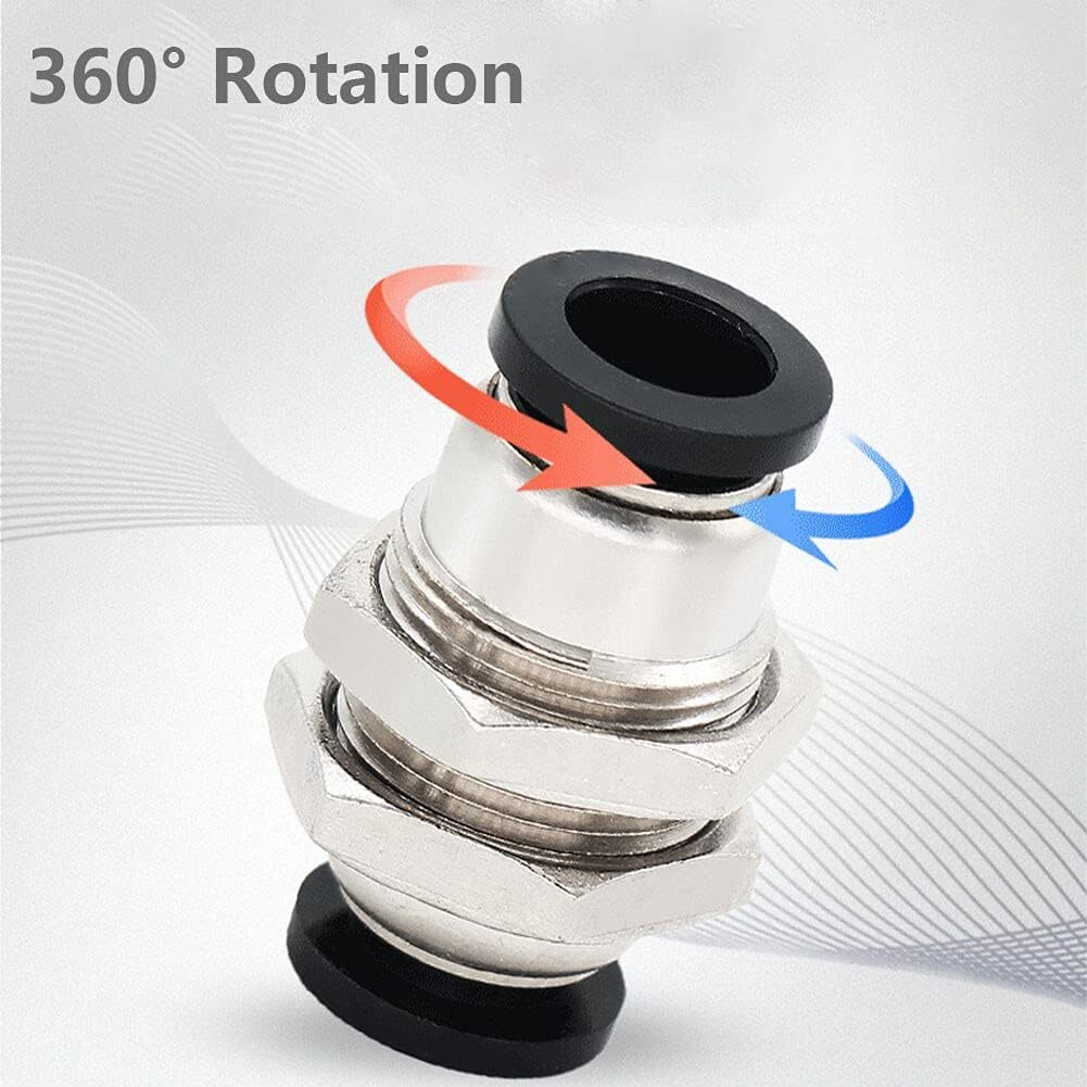 Jienk 10Pcs Bulkhead Union 1/4" X 1/4" Tube OD Push to Connect Tube Fitting