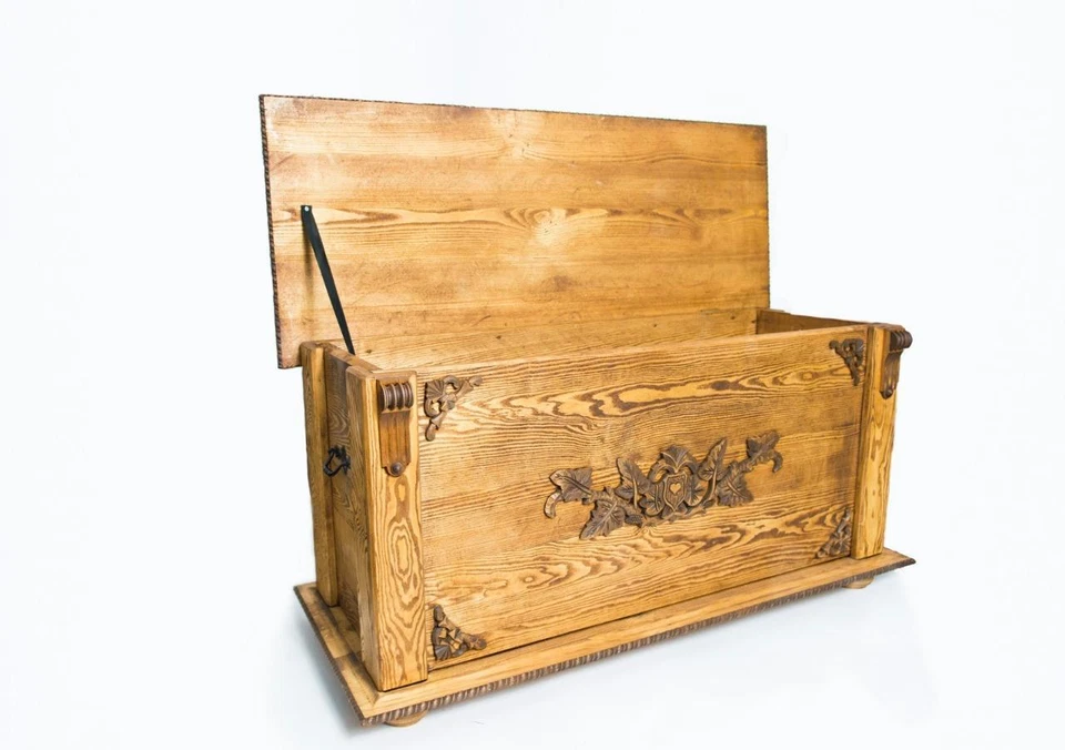 Wooden Vintage Blanket Trunk Box Coffee Table Chest Ottoman Furniture WRN1 - Image 3 of 4