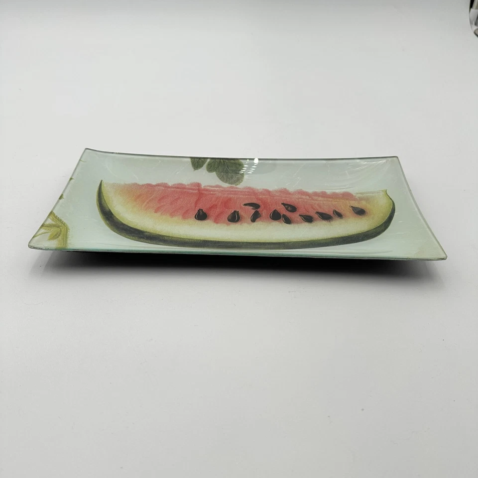 Ben’s Garden Handmade Glass Tray Watermelon Slice Signed ~ 11.5" - Image 2 of 4