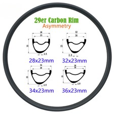 Llanta de carbono para bicicleta MTB 29er asimetría 28 32 34 26 mm de ancho tubeless mate brillante