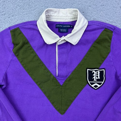 Ralph Lauren Rugby Shirt Youth M Shirt Long Sleeve Purple V Stripe Patch Logo - Picture 2 of 12