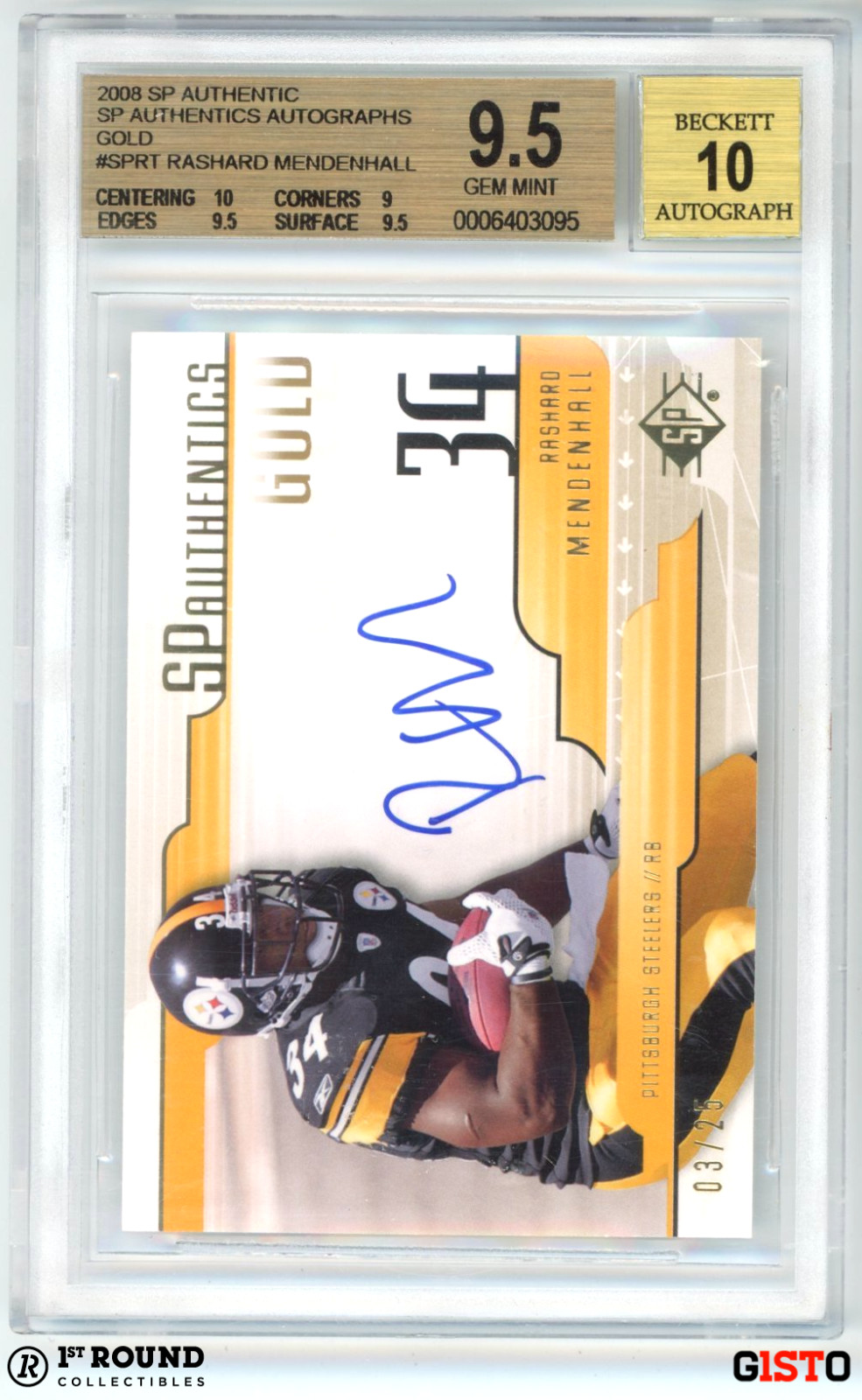 Rashard Mendenhall SP Authentic Autographs #SPRT Gold