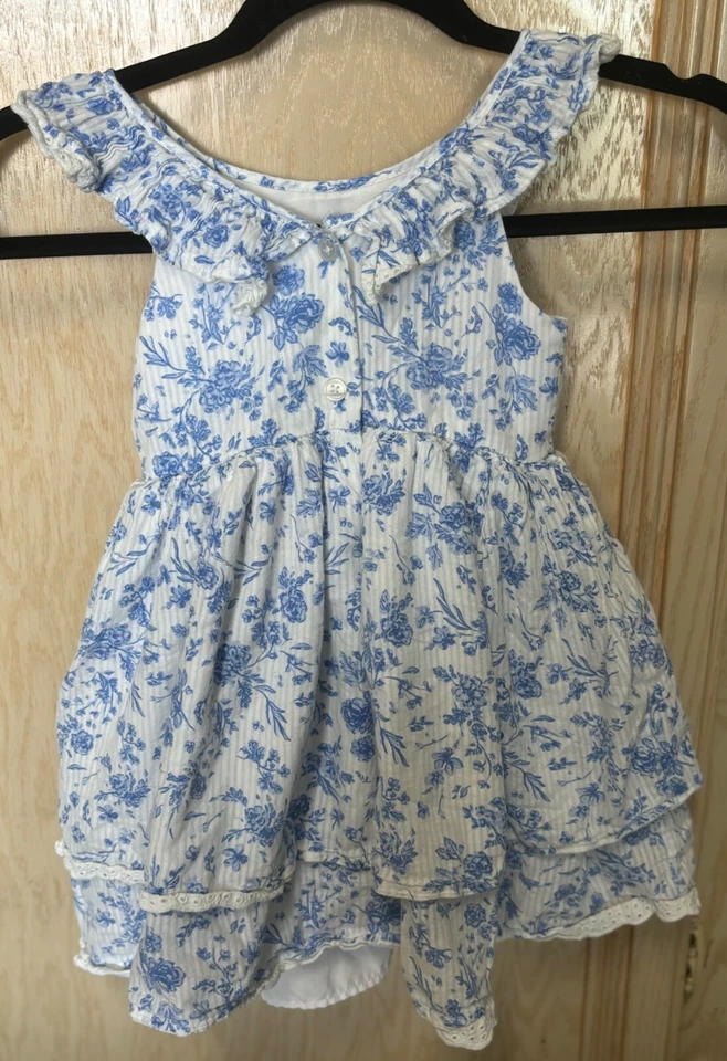 PIPPA & JULIE Dress Blue & White Floral Layered Spring 3T Sundress Cotton - Image 2 of 4