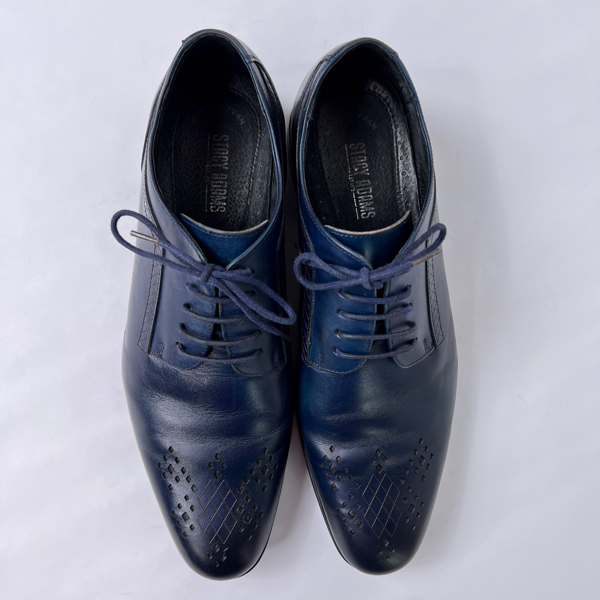 Stacy Adams Somerton in Ink Blue Leather Plain-Toe Diamond Lace-Up