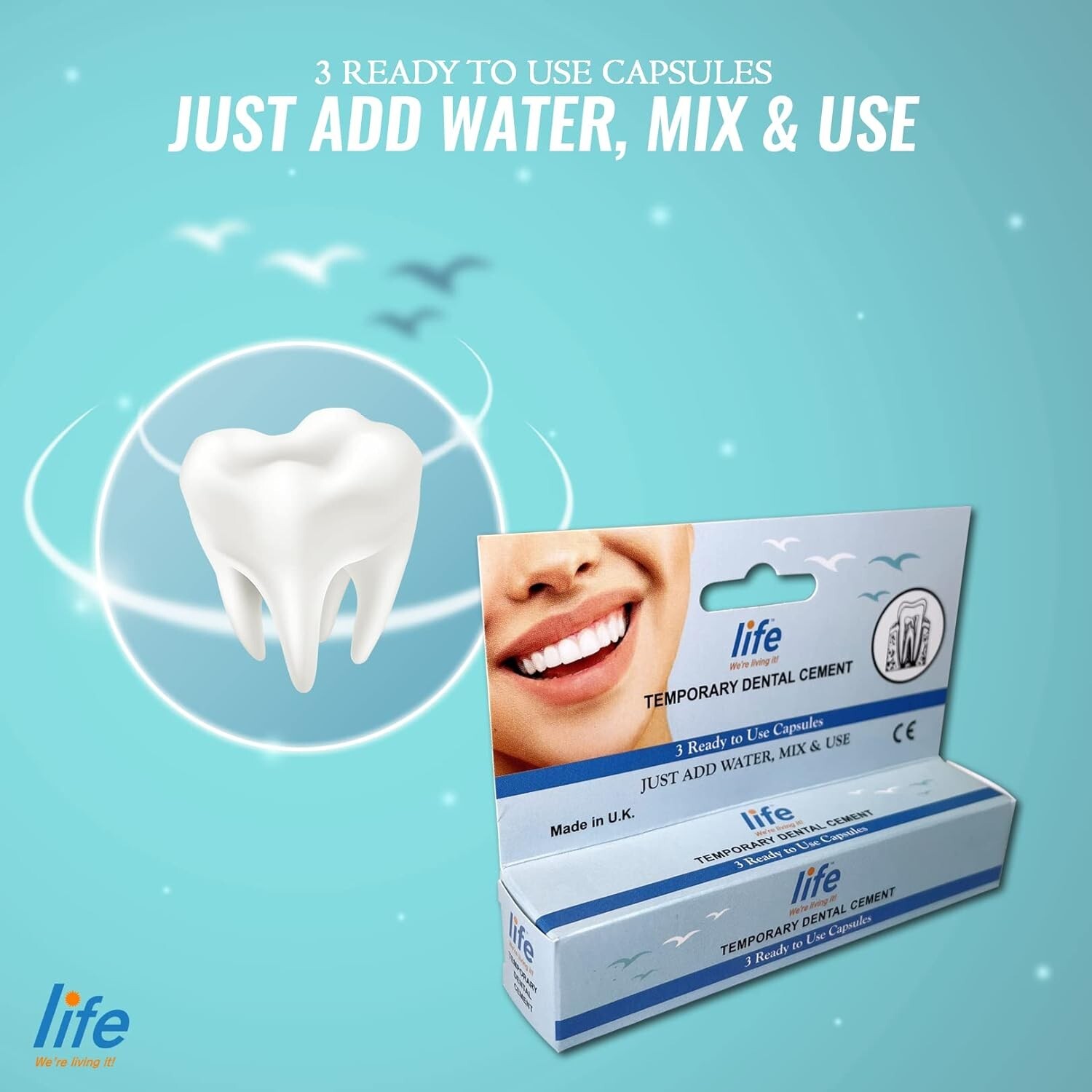 LIFE Healthcare Dental Repair Kit, Glue Cement, 1 Pack of 3 Capsules UK