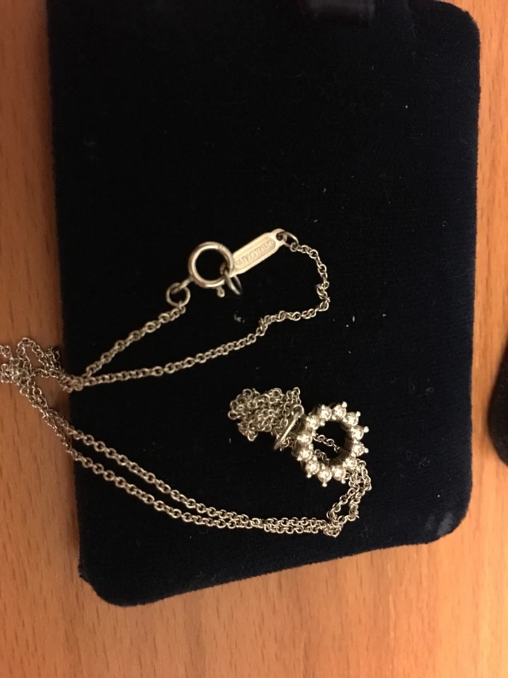 Auténtico collar colgante de diamantes círculo abierto platino Tiffany 16 pulgadas Foto 3 de 4