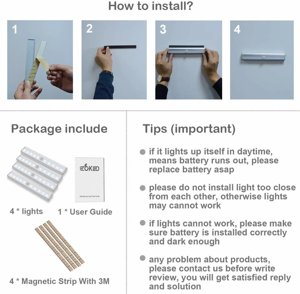 Paquete de 6 luces LED inalámbricas debajo del gabinete con sensor de movimiento que funciona con baterías Foto 4 de 4