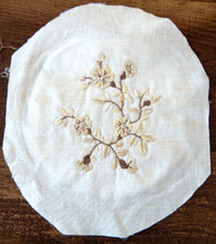 Embroidered WHITE FLORALS on Fabric Ready for Hoop/Frame 9-10" Cottagecore VTG 