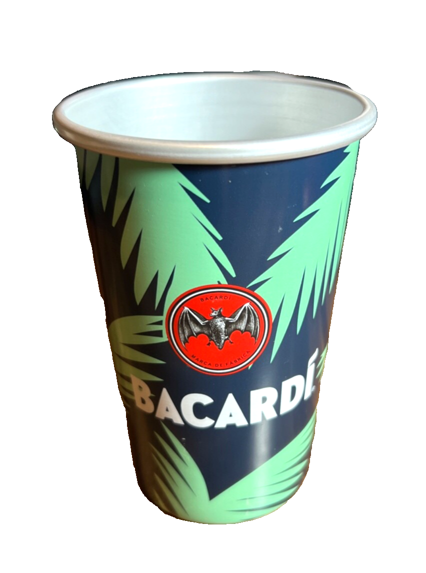 【非売品　新品未開封品】Bacardi　バカルディ　ロゴ入り限定パナマハット Bacardi Palm Tree Green Metal Bar Tumbler Cups ~ 5 1/8