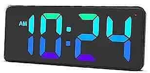 LED Digital Wall Clock with RGB Display, Auto-Dimming, 12/24Hr Format Rgb+black - Picture 1 of 8