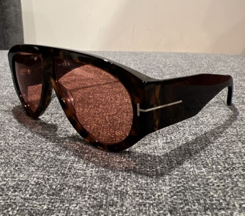 Tom Ford FT1044 Bronson Sunglasses 52S Shiny Dark Havana/T Logo Orange 60mm - Picture 4 of 7