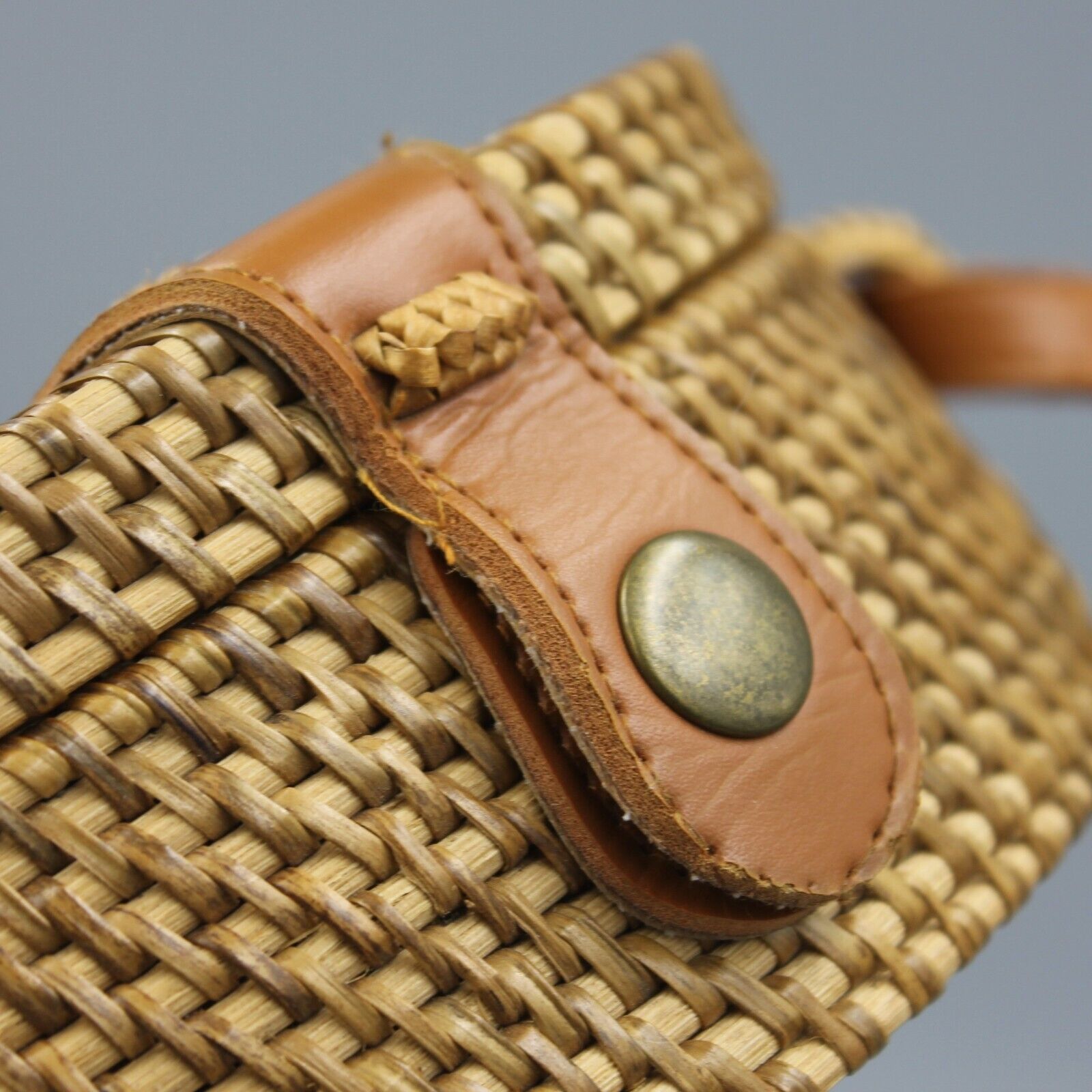 Hand Woven Round Rattan Bag Leather Crossbody Str… - image 9