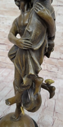 Bronze Sculpture Statue Large Pandora Box With Flying Mercury Marble Figurine - Picture 9 of 10