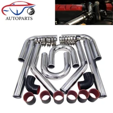 3" DIY Polished Intercooler Piping w/ U Pipe Black Silicone Coupler + Clamp Kit