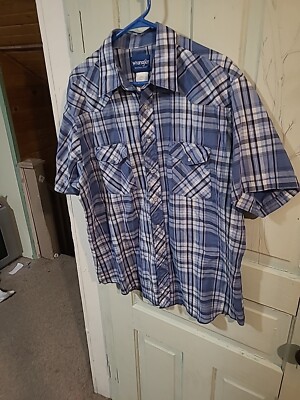Vintage Wrangler Western shirt Blue Plaid Pearl Snap XL