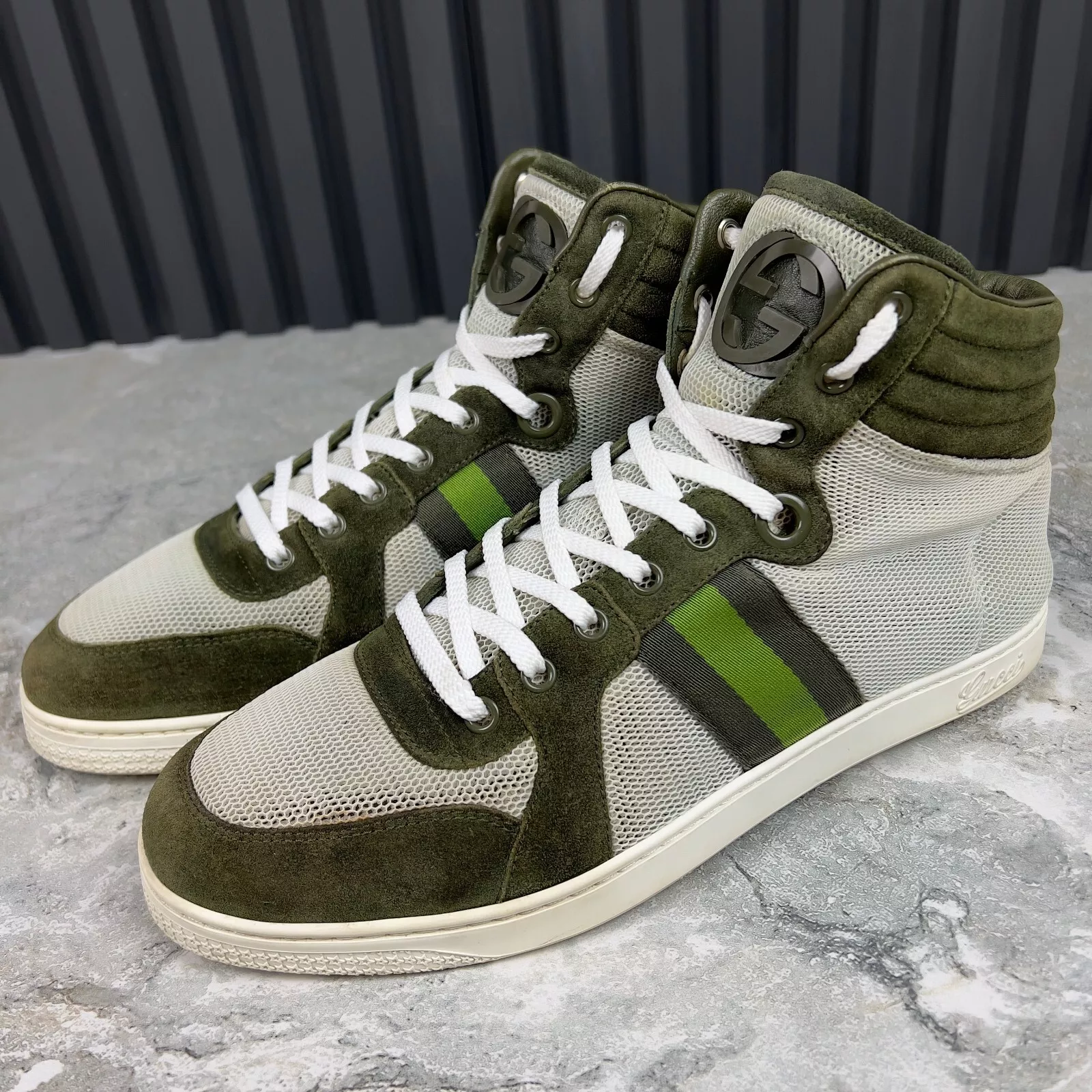 Baskets montantes rembourrées Gucci Dapper vert daim maille 7,5 G ou 8 US 41,