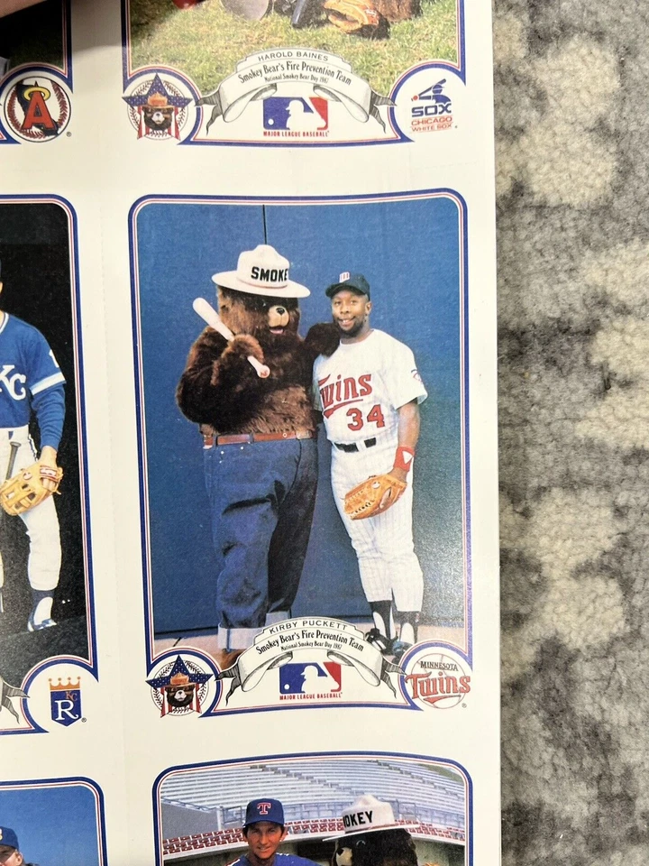 Lot of 16: 1987 MLB AL Smokey the Bear Day Cards Uncut Sheet of 16 Kirby Puckett - Image 3 of 4