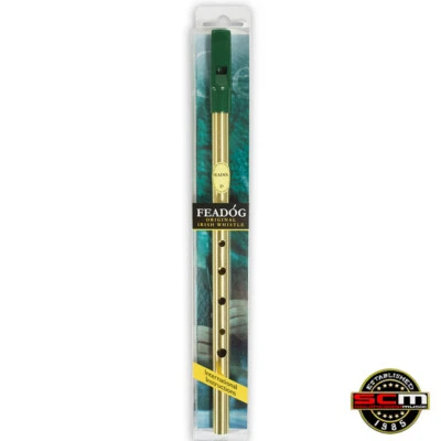 FEADÓG Feadog Brass D Irish Tin Whistle & Instruction, Fingering Chart + Songs