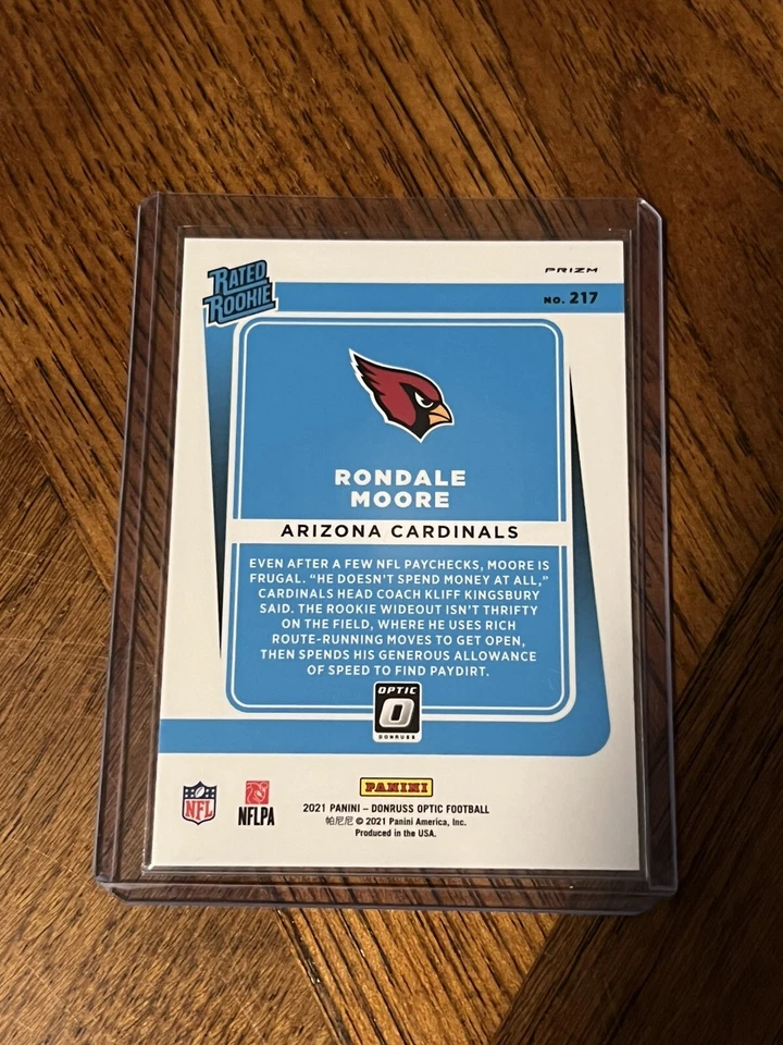 2021 Donruss RONDALE MOORE Cardinals rc Rated Rookie OPTIC - Image 2 of 2