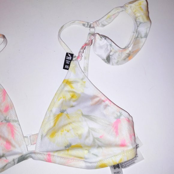 Victoria Secret PINK Swim Bikini Top XS White Yellow Off Shoulder