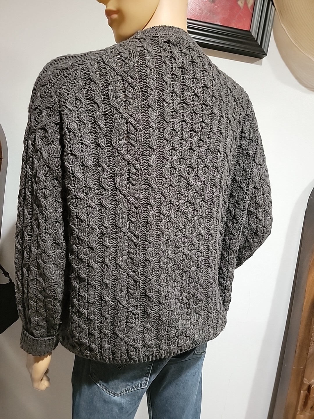 PEREGRINE Arran Made in England Gray linen cotton Rib knitted SWEATER #C