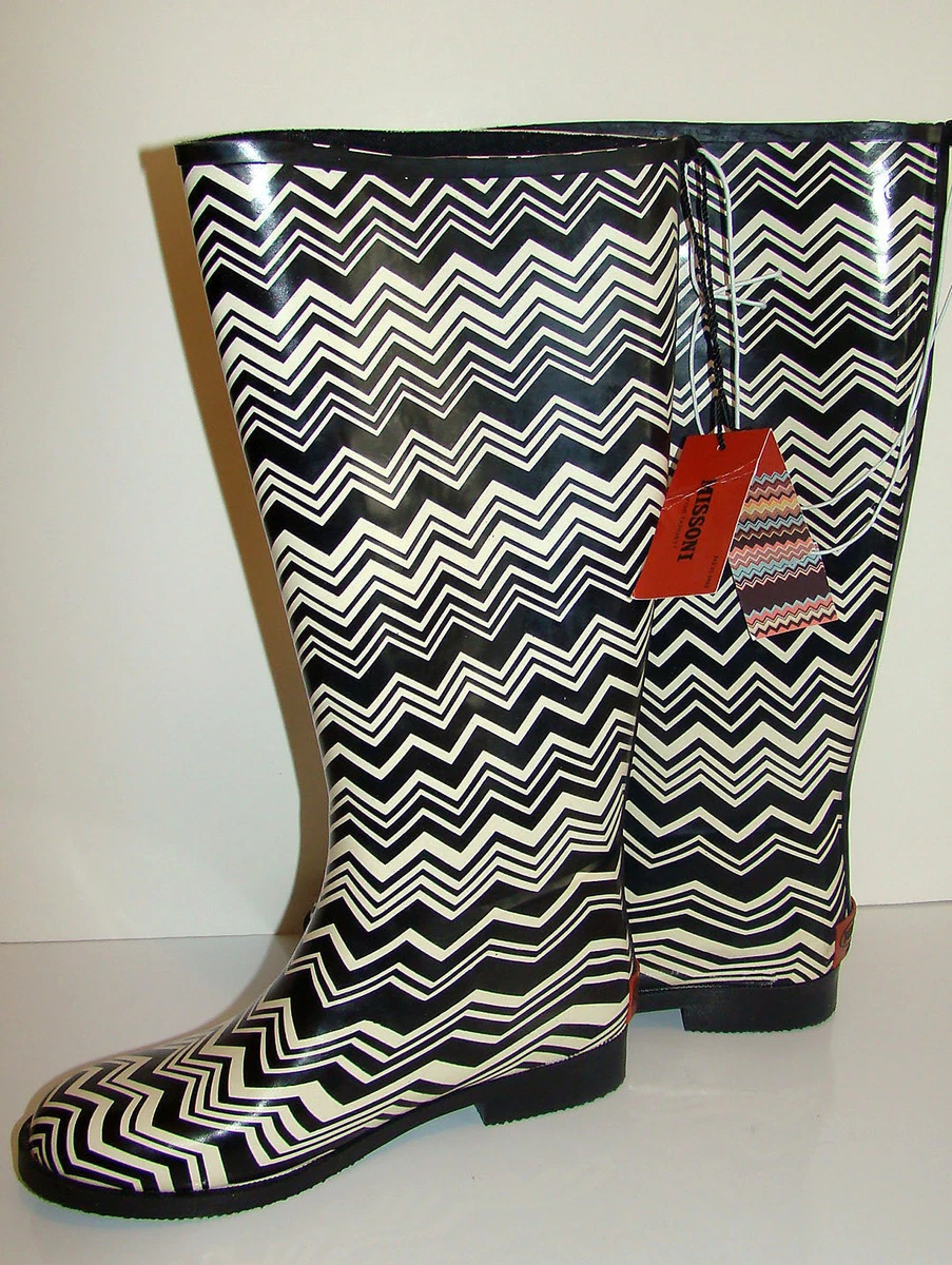 MISSONI for Target Black White Zig Zag Rain Boots 6