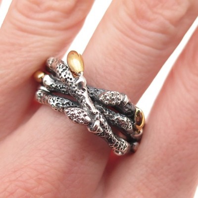 STEPHEN DWECK リング Stephen Dweck 925 Sterling Silver 2-Tone Real Diamond Botanical
