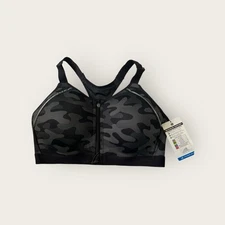Layer 8 Racerback Zip Front Camo Sports Bra Black Quick Dry 1X 38DD 40C/D
