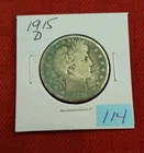 1915 D Barber Half Dollars Silver Half Dollar