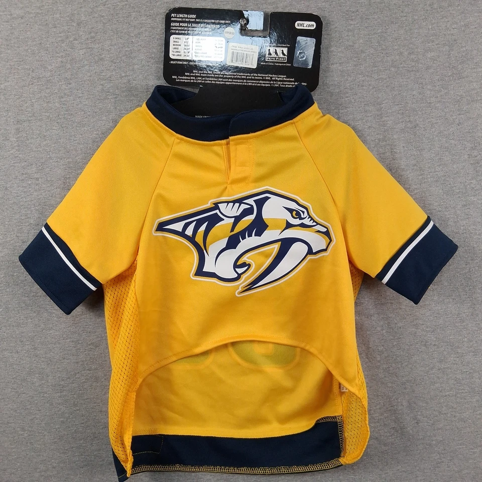 Camiseta deportiva oficial de hockey para perros con licencia de la NHL talla grande amarilla Nashville Predators Foto 2 de 4