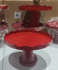 2 New Red Metal 9" Cake Stands, Display Tiers