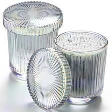 Glass Qtip Dispenser 2 Pack, Clear Bathroom Storage Organizer for Cotton Swab...