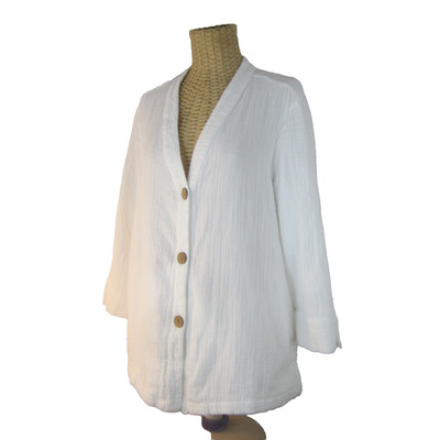 Appleseeds Women Large White 3/4 Sleeve V Neck Button Top Shirt Comfy