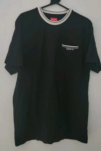 FW16 Supreme Gerippt Taschen Tee Schwarz Kurzärmeliges Top Größe L T Shirt