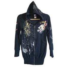 VTG Y2K Ed Hardy by Christian Audigier Women Small Full Zip Hoodie Tattoo Grunge