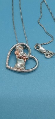 18'' Sterling Box Kette mit Mädchen hält Hund innen Herz Anhänger von YFN Juweliere