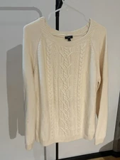 Talbots Cable Knit Women’s XL  Ivory Sweater Angora Cotton Blend Cozy Comfort