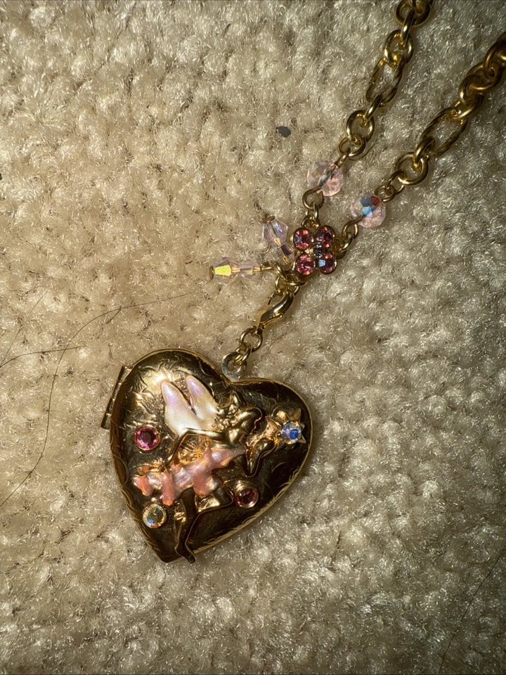 KIRKS FOLLY CHARM NECKLACE WITH HEART LOCKET THAT OPENS STARS MOONS FAIRY HEARTS - Image 2 of 4
