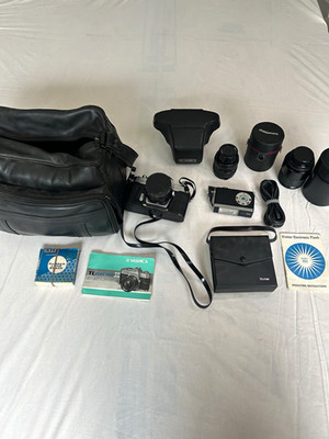 Yashica TL Electro-X 35mm Film Camera w/ Lens, Vivitar 151 Flash, Bag, Manual