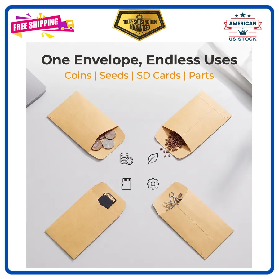 500 Pack Mini Coin Envelopes, 2.25 x 3.5 Inch Kraft Paper with Gummed ...