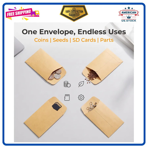 500 Pack Mini Coin Envelopes, 2.25 x 3.5 Inch Kraft Paper with Gummed ...