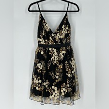 EXPRESS BLK DRESS NWOT GOLD & WHITE EMBROIDERED FLOWERS, ZIPPER, LINGERIE STRAPS